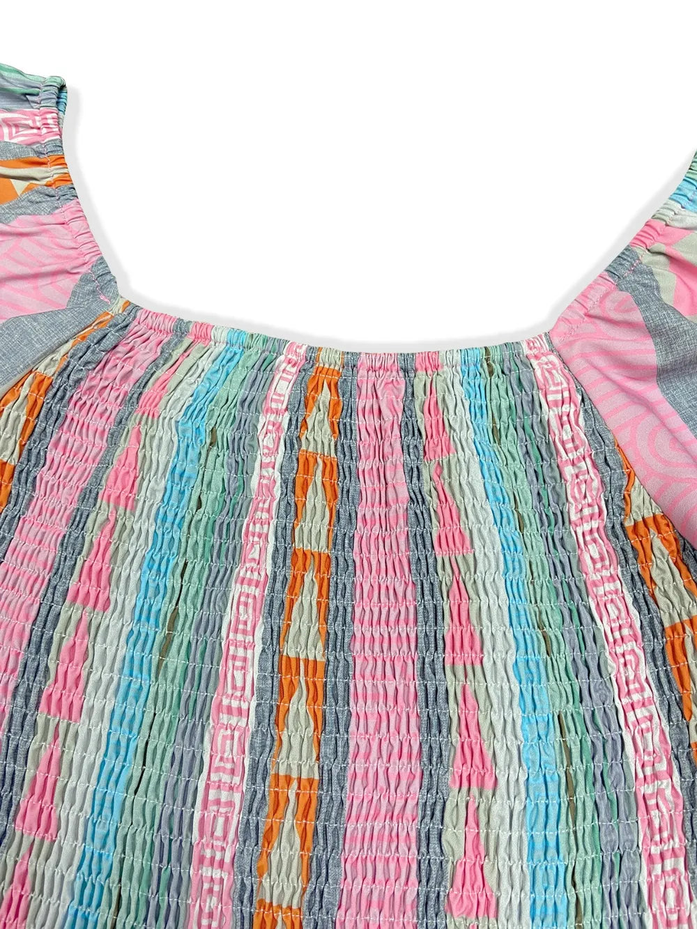 Blush pink striped ruffle maxi dress back view