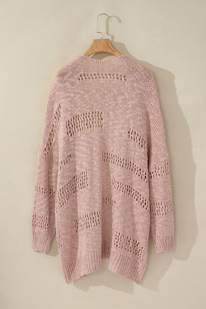 Openwork Open Front Long Sleeve Cardigan - Fashorio