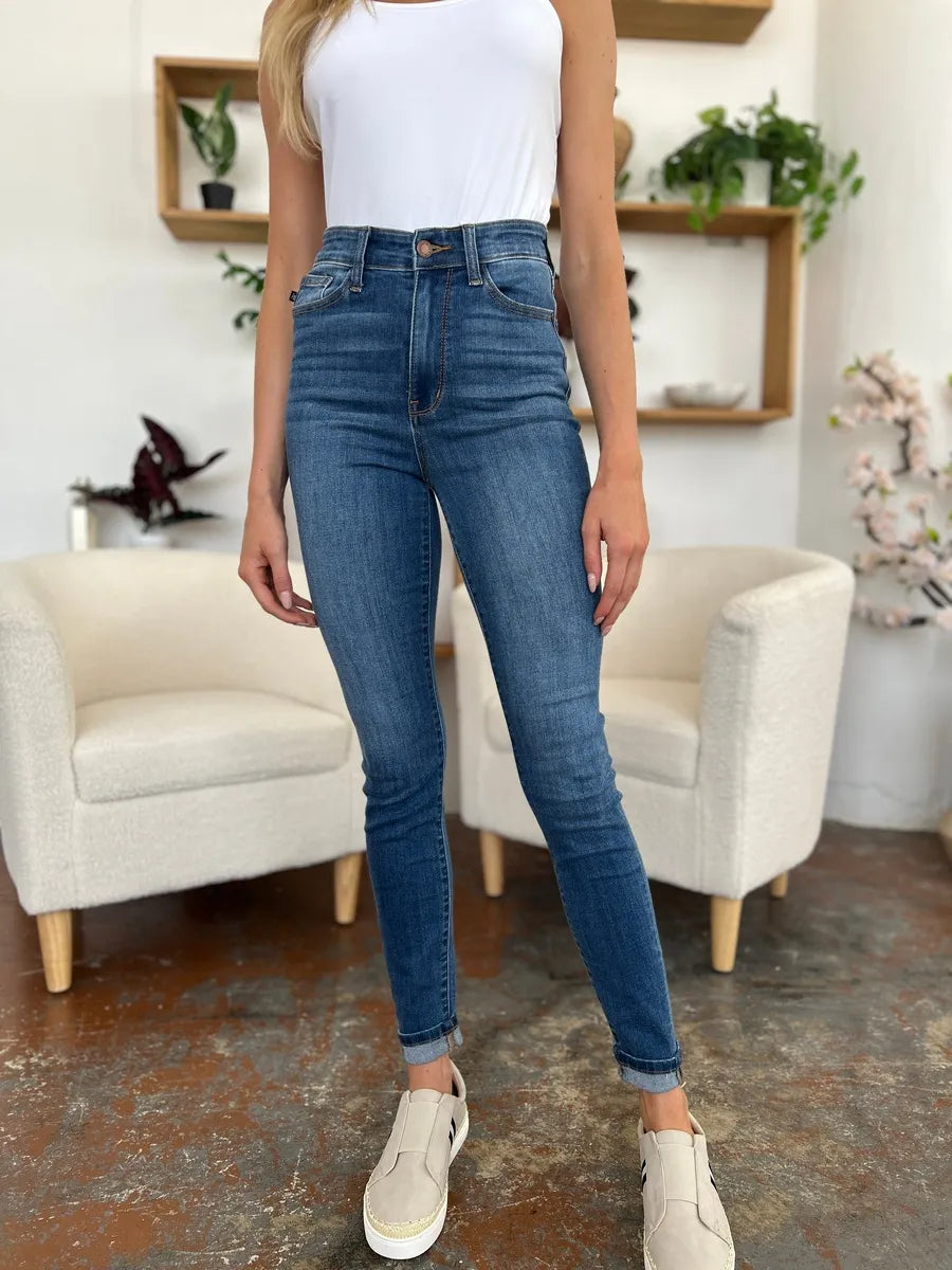 Judy Blue Cuffed Hem Skinny Jeans back view