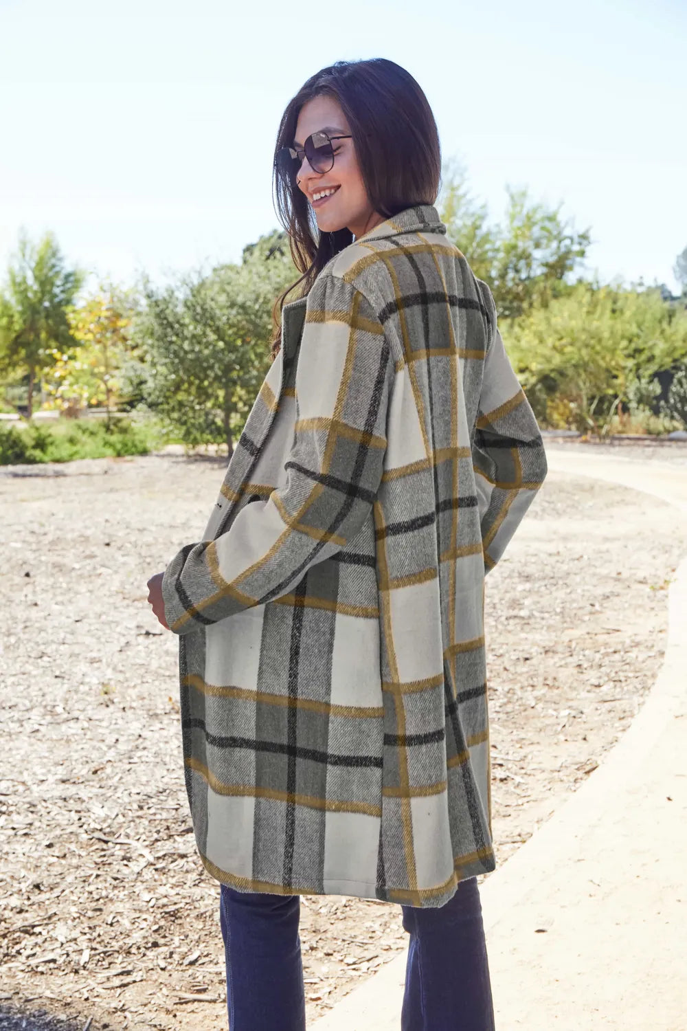 Plaid Button Up Lapel Collar Coat, view 28