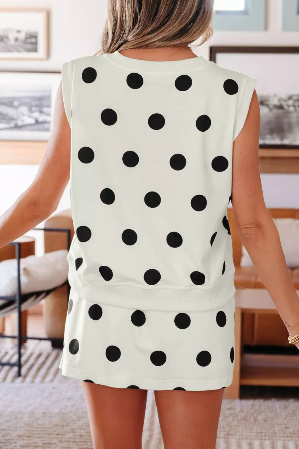 Polka dot split mini skort back view
