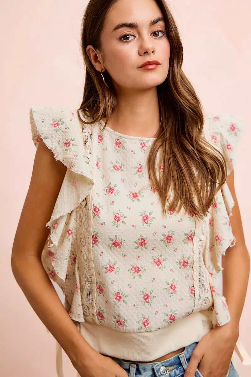 Floral Print Ruffle Sleeve Top, view 43