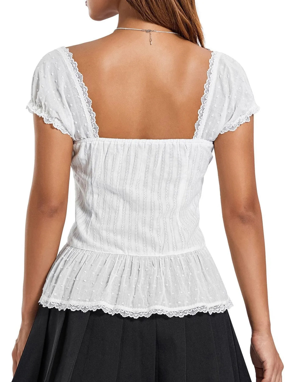 Ruffled Lace Trim Corset Blouse side view
