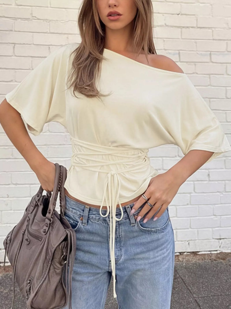 Sable boat neck short sleeve tee front view
