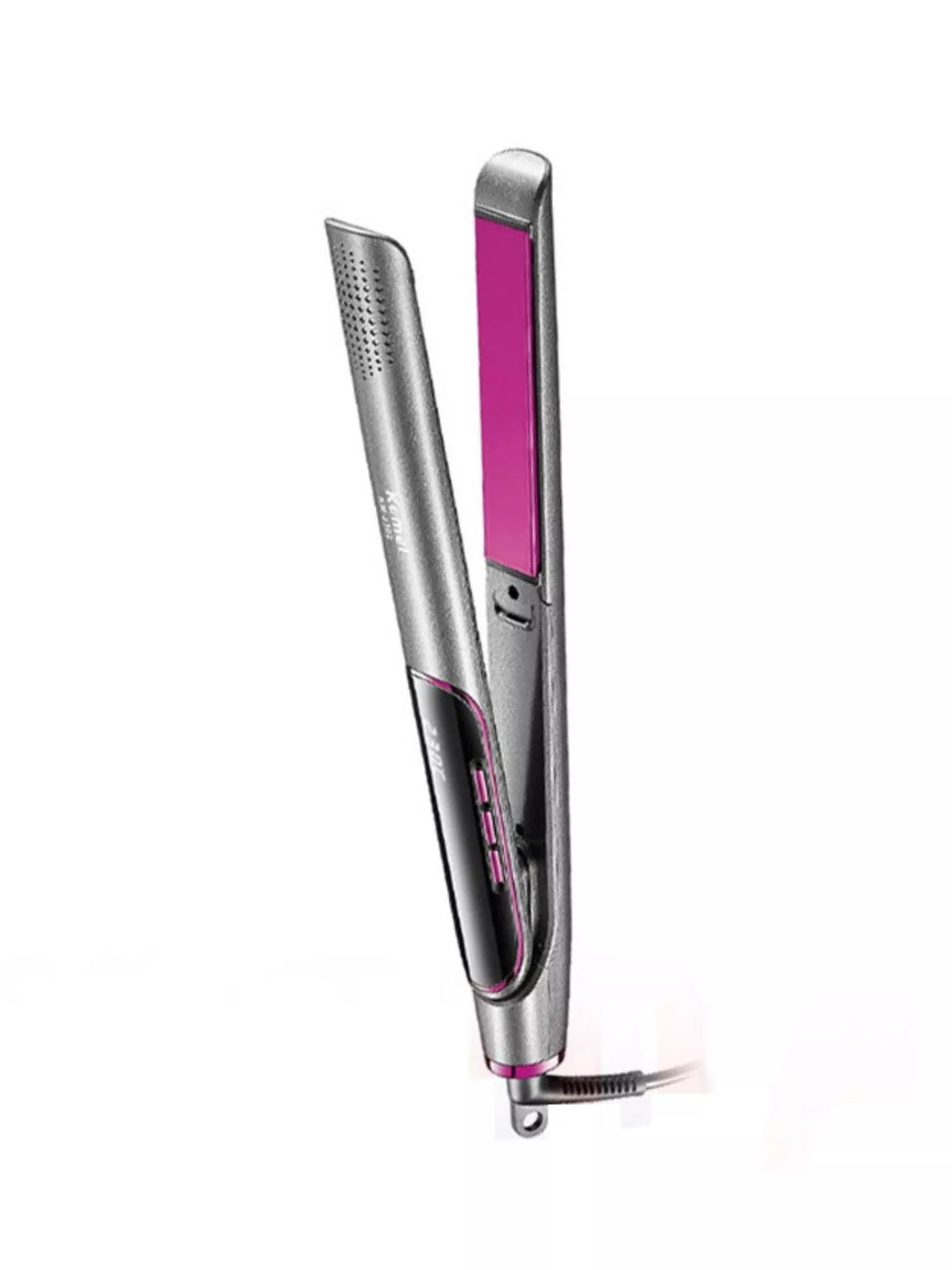 Adjustable temperature ionic hair straightener in grey