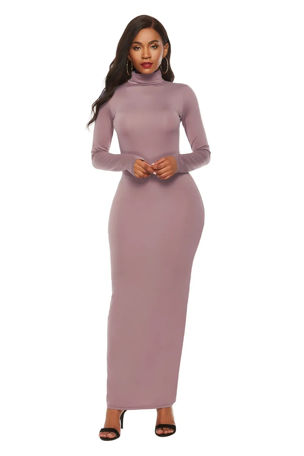 Mock neck maxi dress in dusty pink