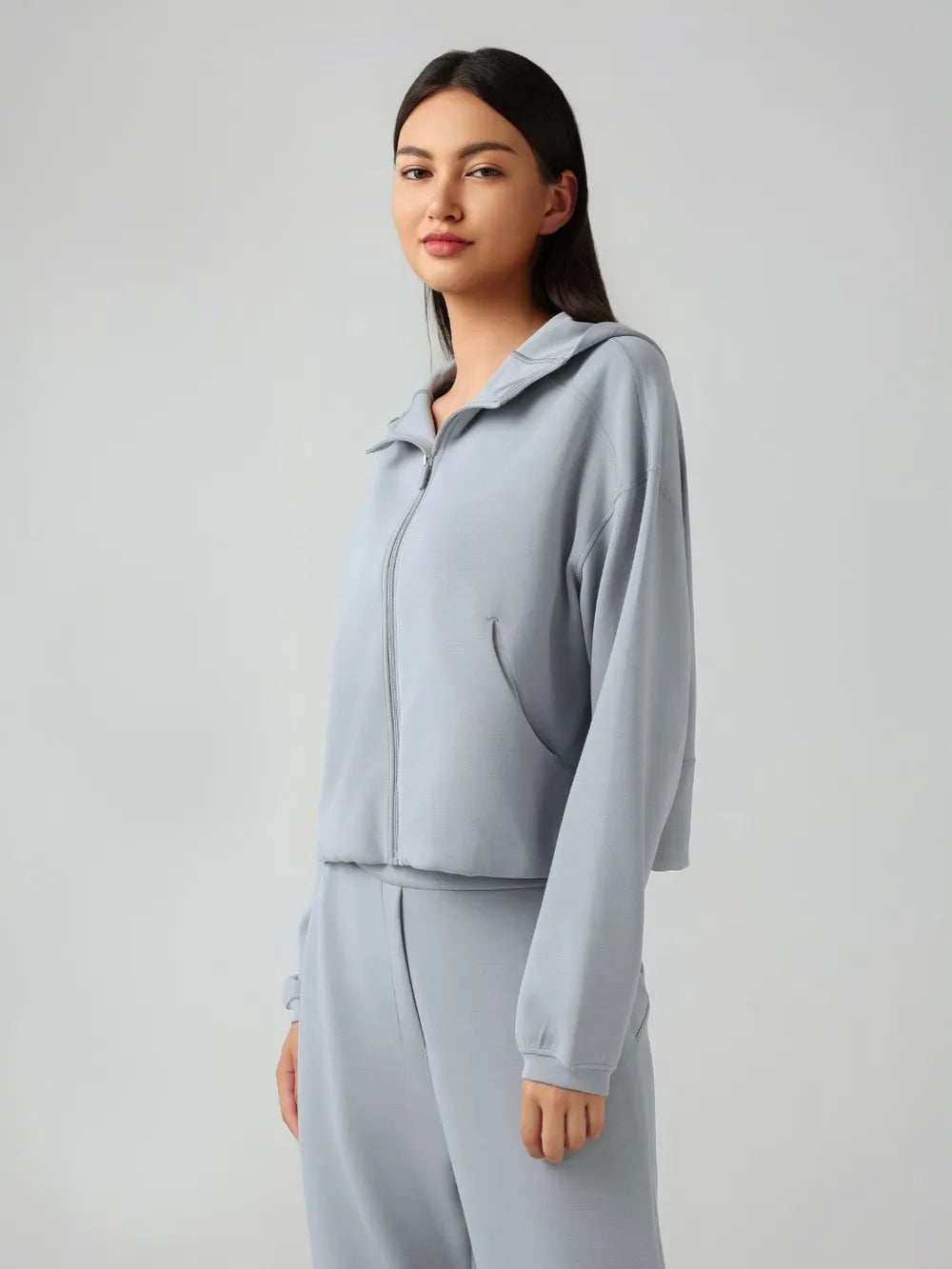 Millennia Zip Up Dropped Shouder Active Hooded - Fashorio