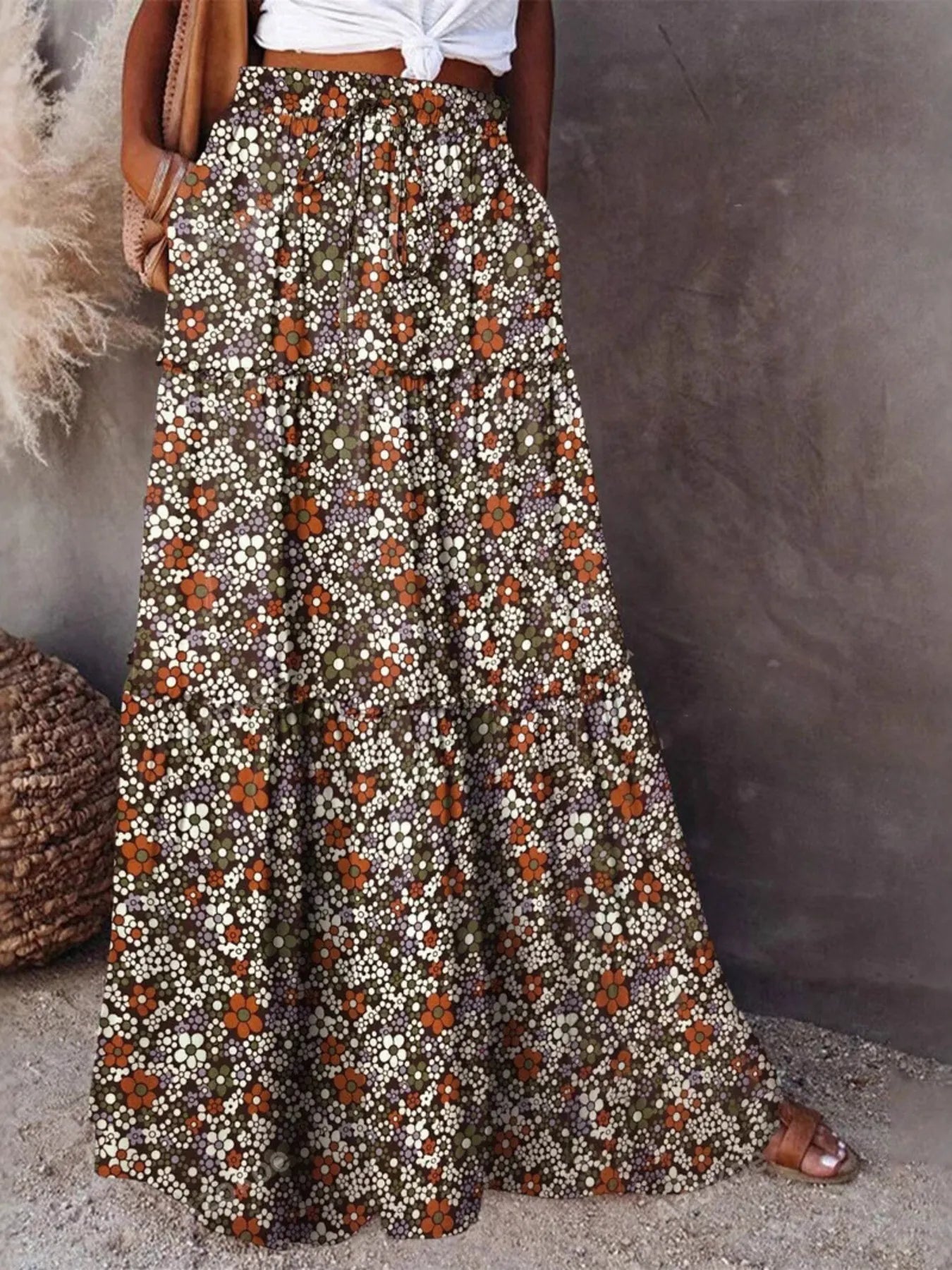 Floral Print Maxi Skirt Multicolor - Fashorio