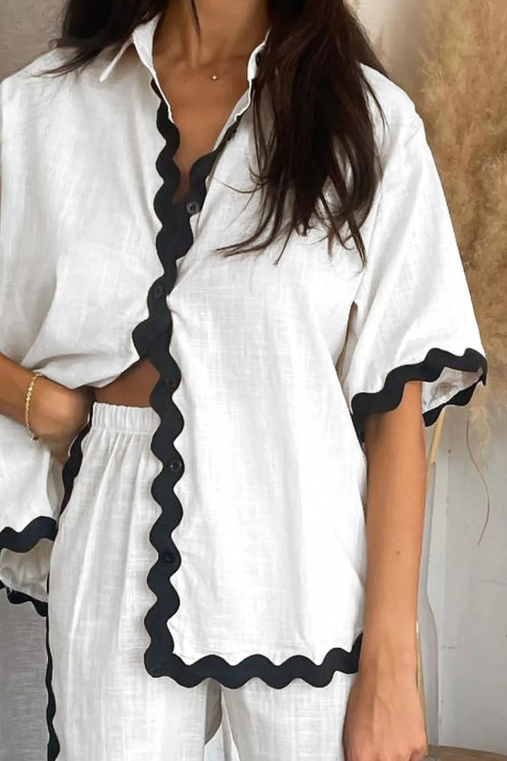 White matching top and pants set side view