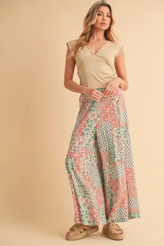 Flowy printed pants leg movement view