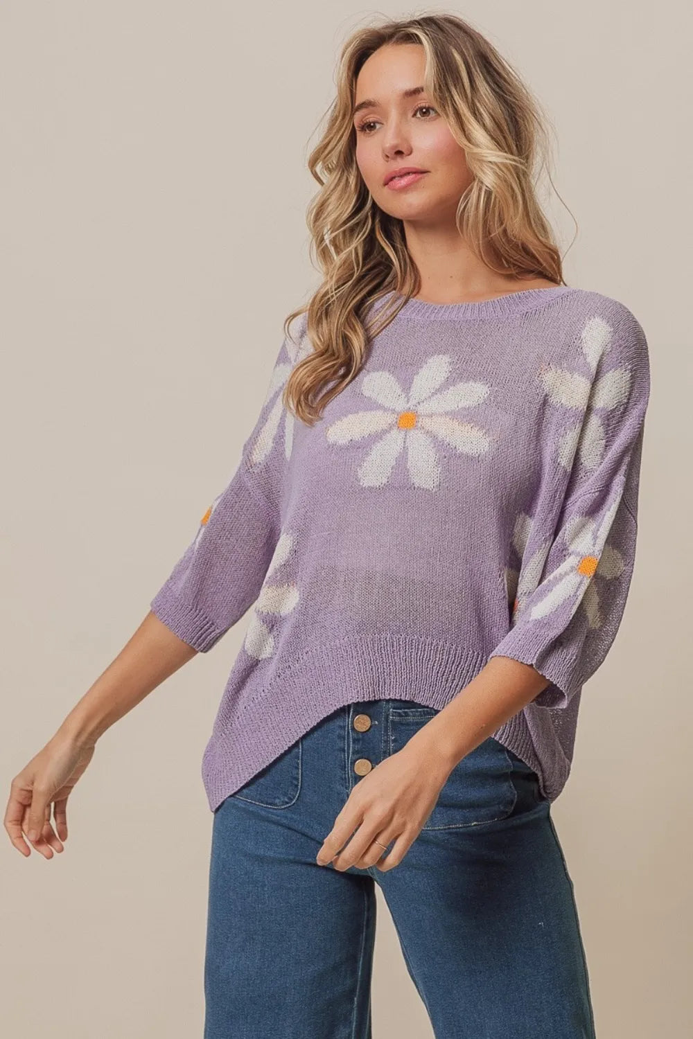 Floral Pattern Slit Sweater styled look