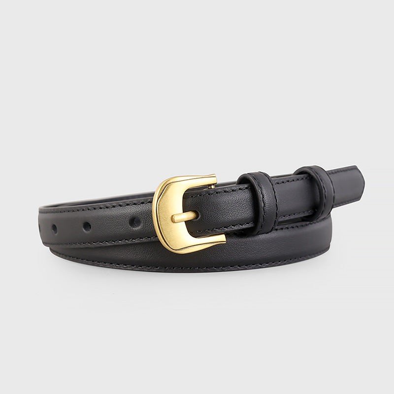 Black leather belt full length view