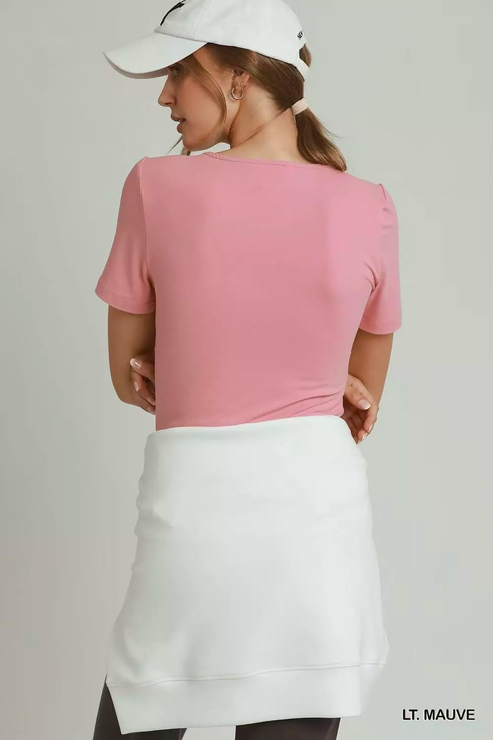 Light mauve Umgee sweetheart neckline top back view