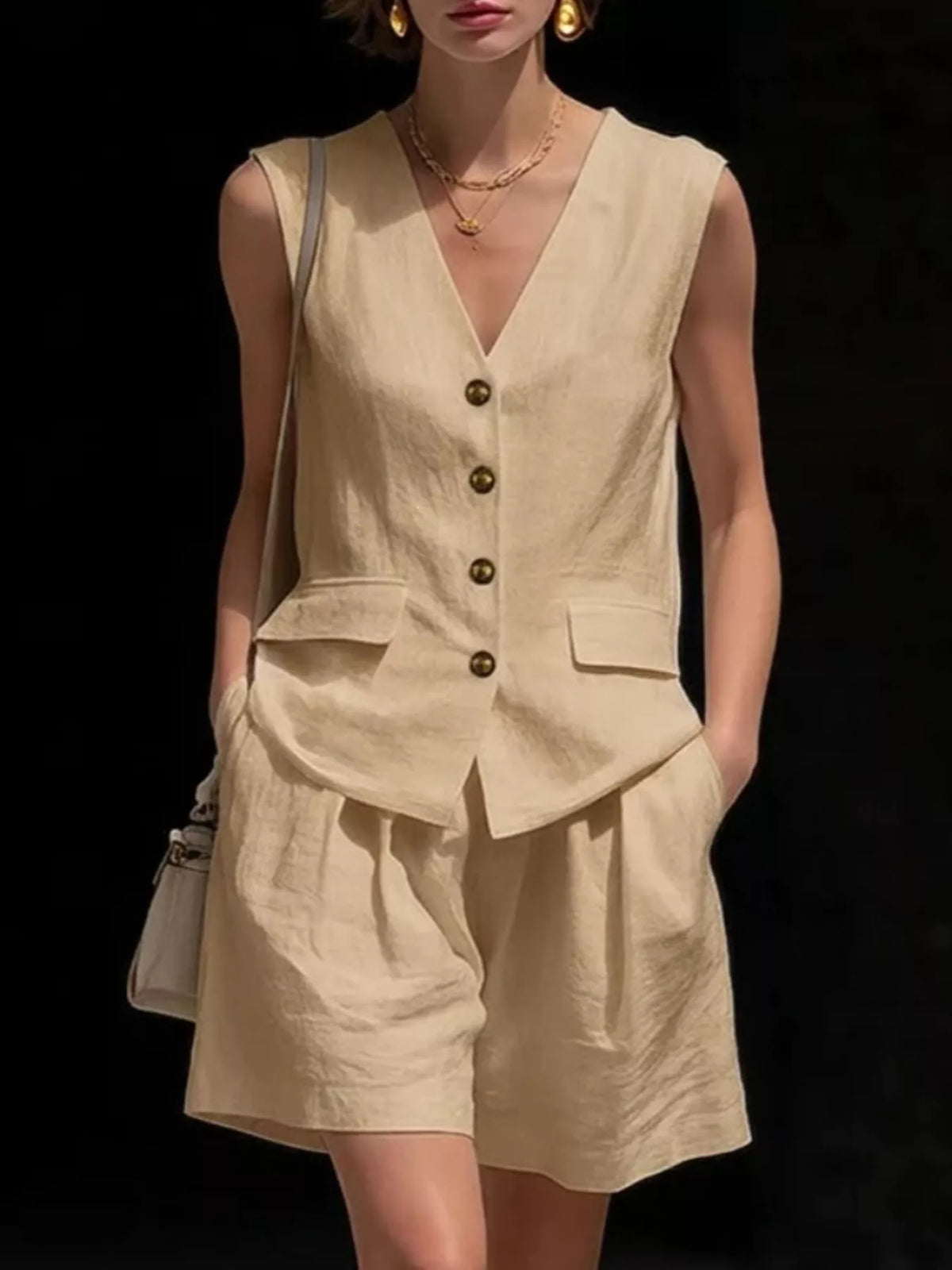 Matching shorts from the two piece set showing the pocket detail