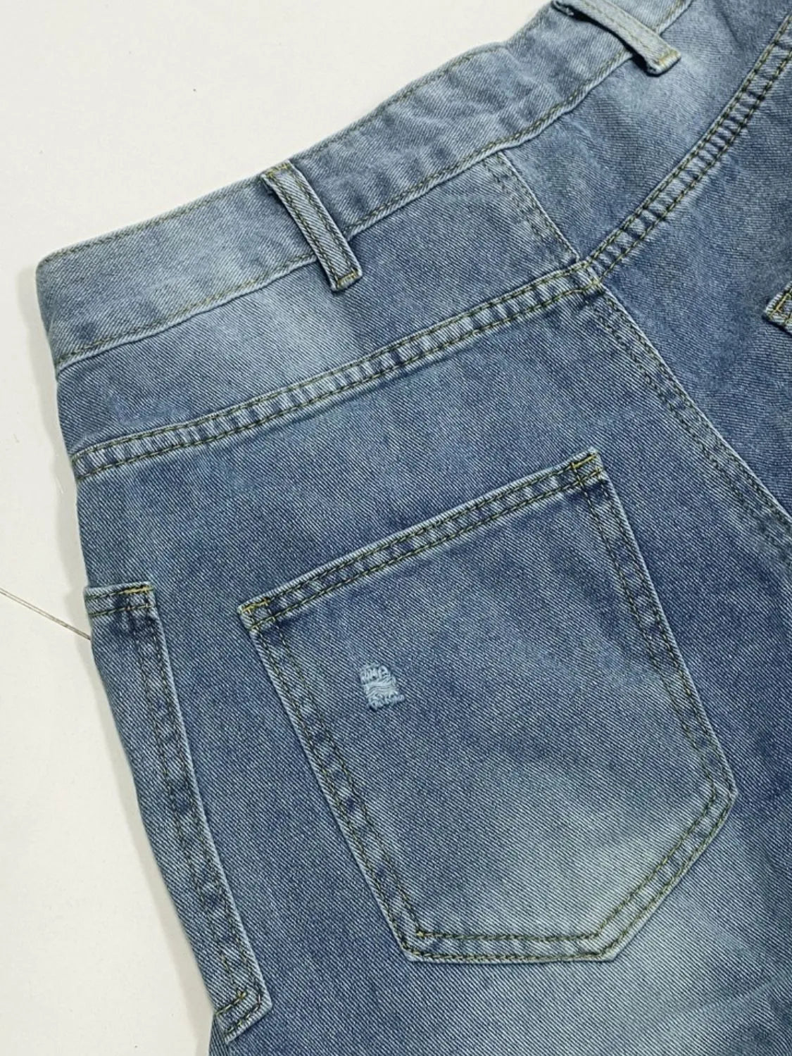 Full length distressed straight leg jeans