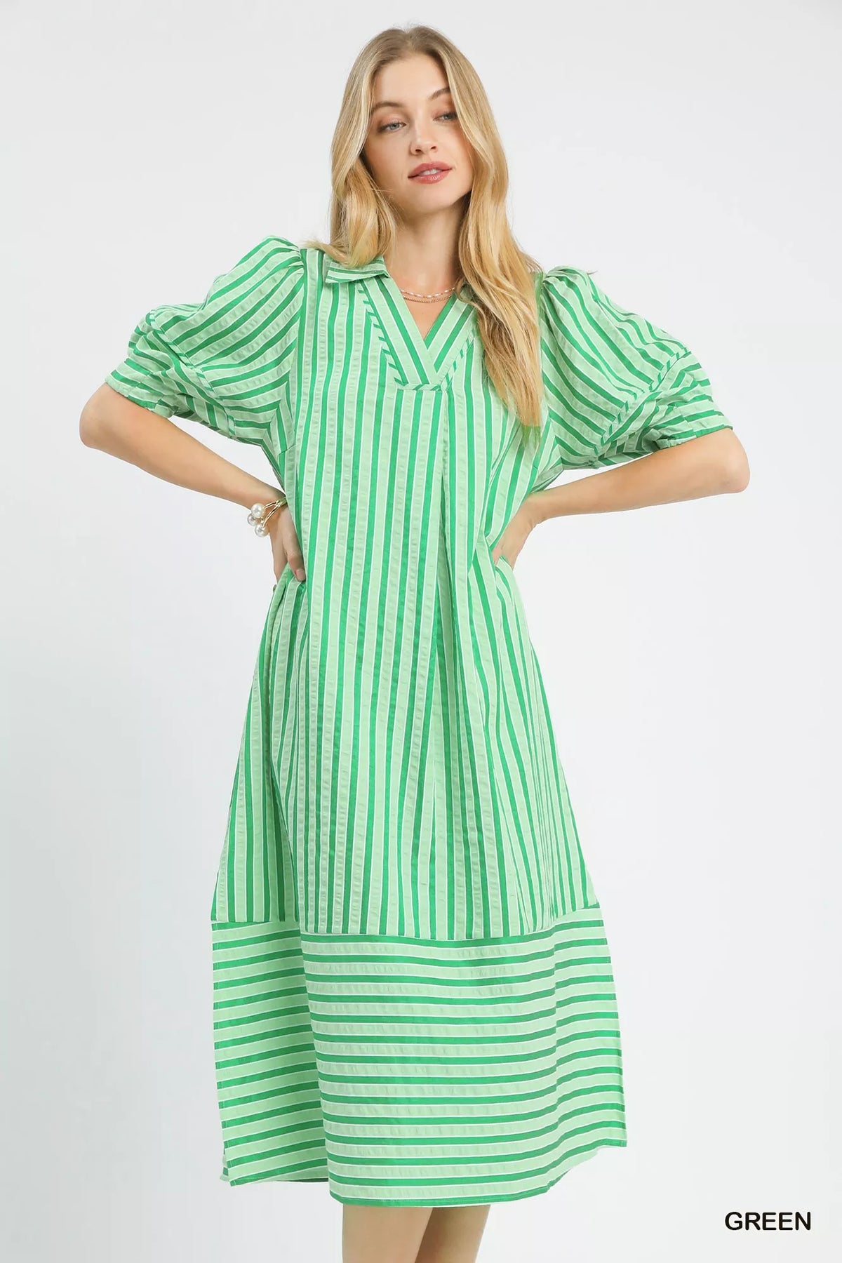 Striped Puff Sleeve Midi Dress