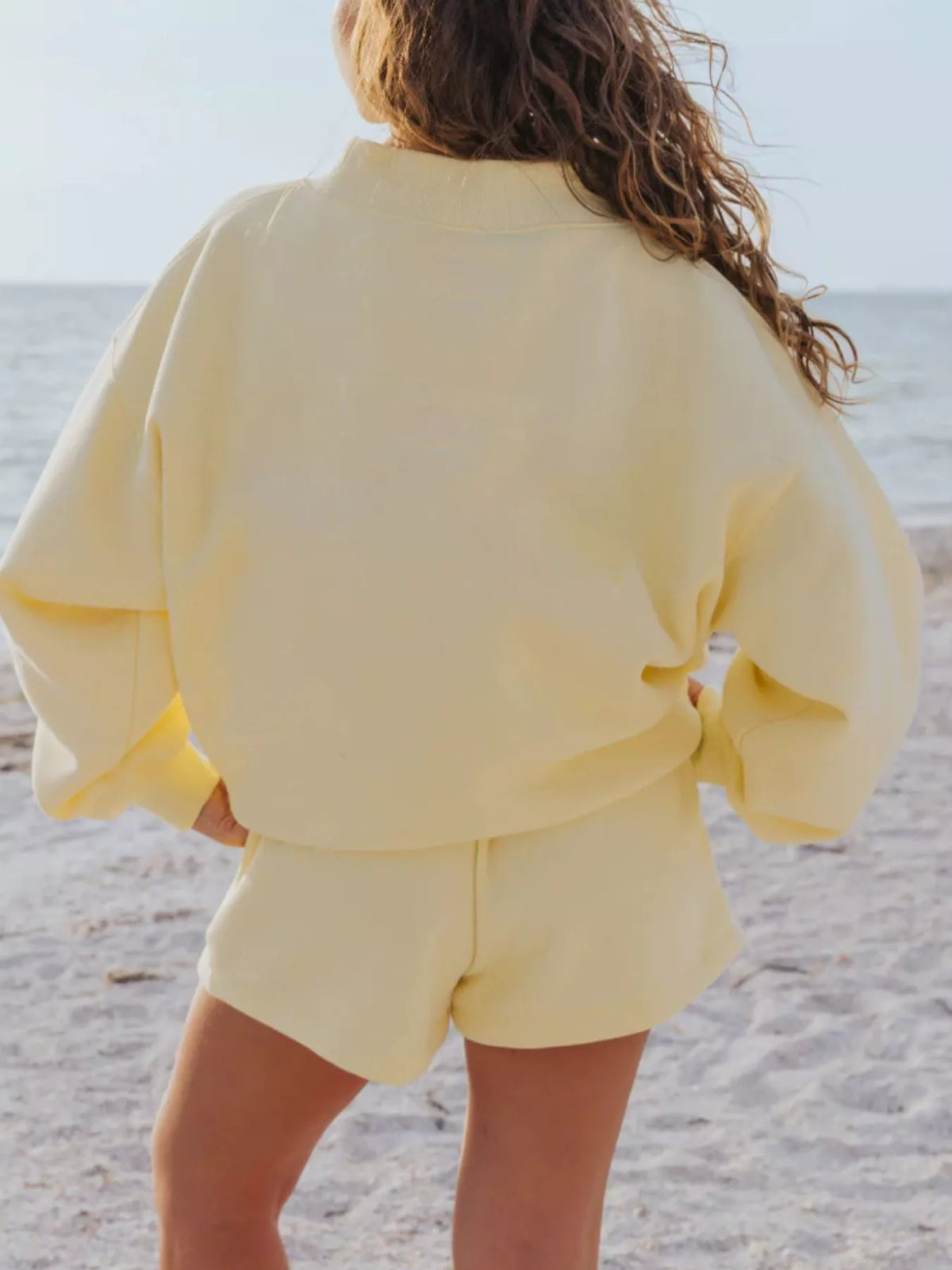 Relaxed Fit Round Neck Sweatshirt and Shorts Set, view 16