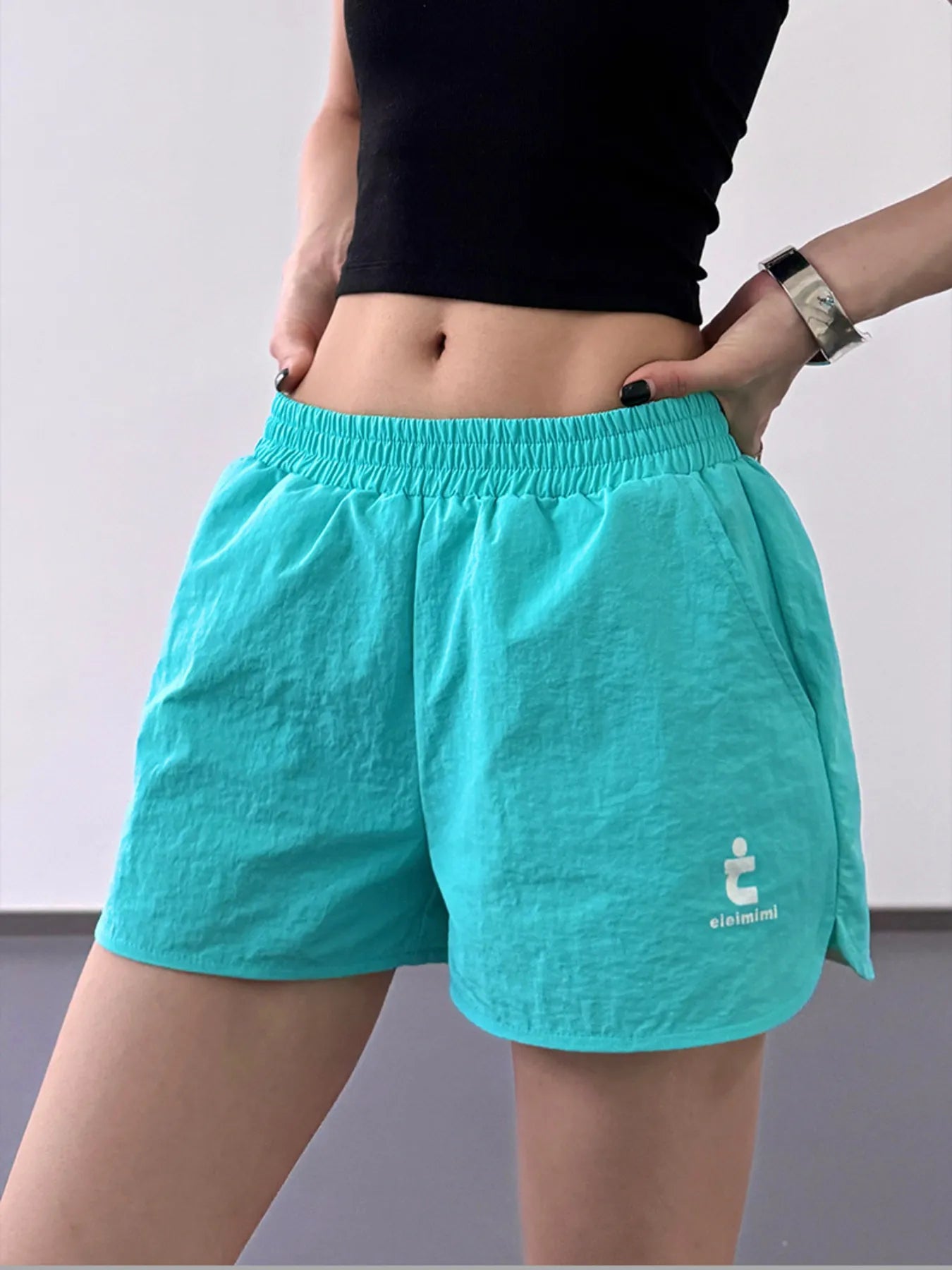 Elastic Waist Cotton Linen Shorts Sky Blue - Fashorio