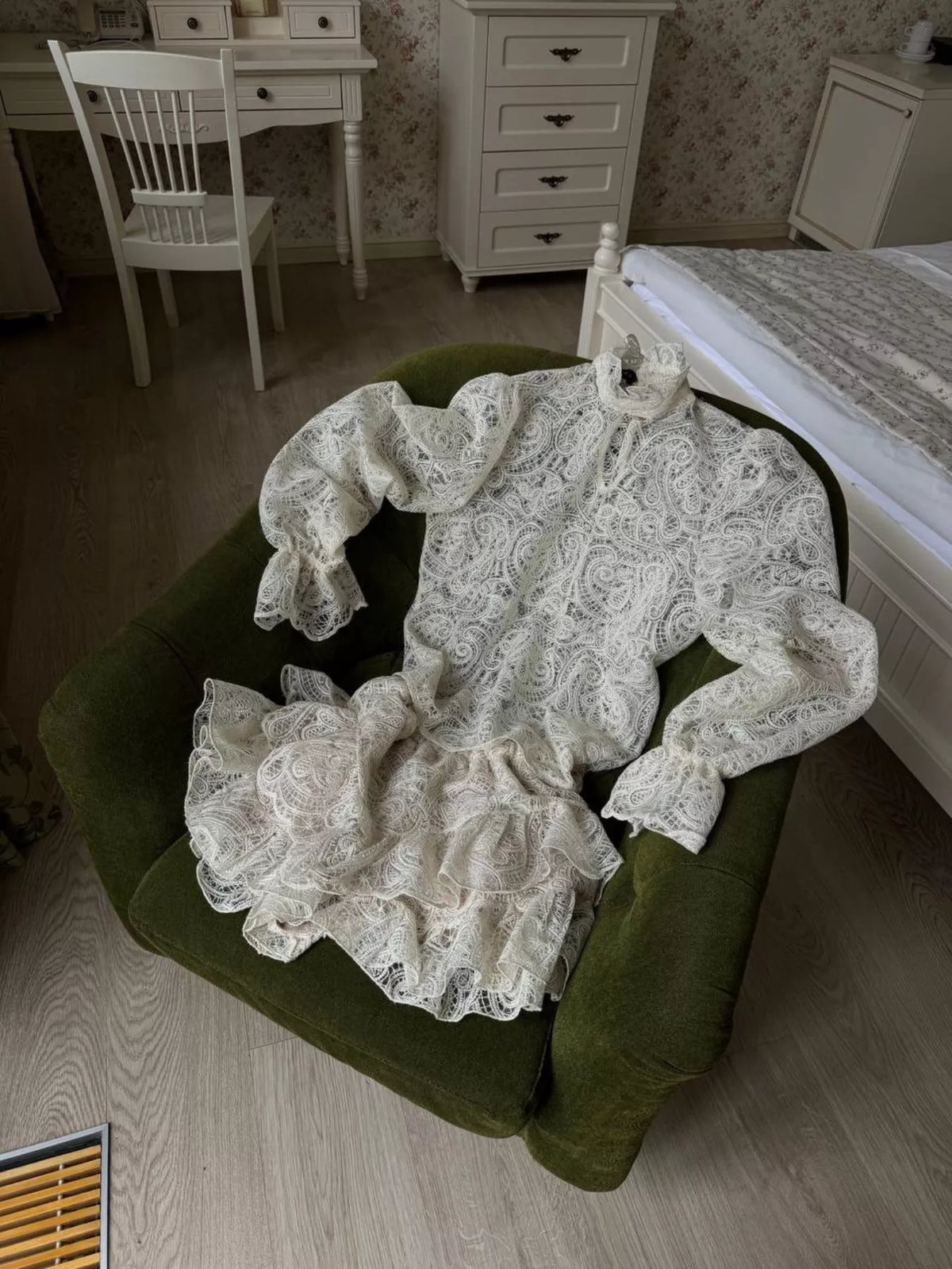 Lace Long Sleeve Top and Skirt Set, view 5