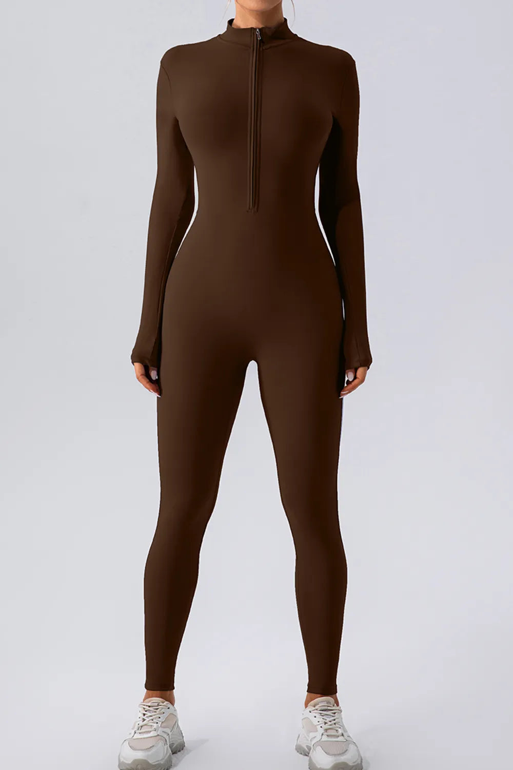 Half Zip Mock Neck Active Jumpsuit - Fashorio