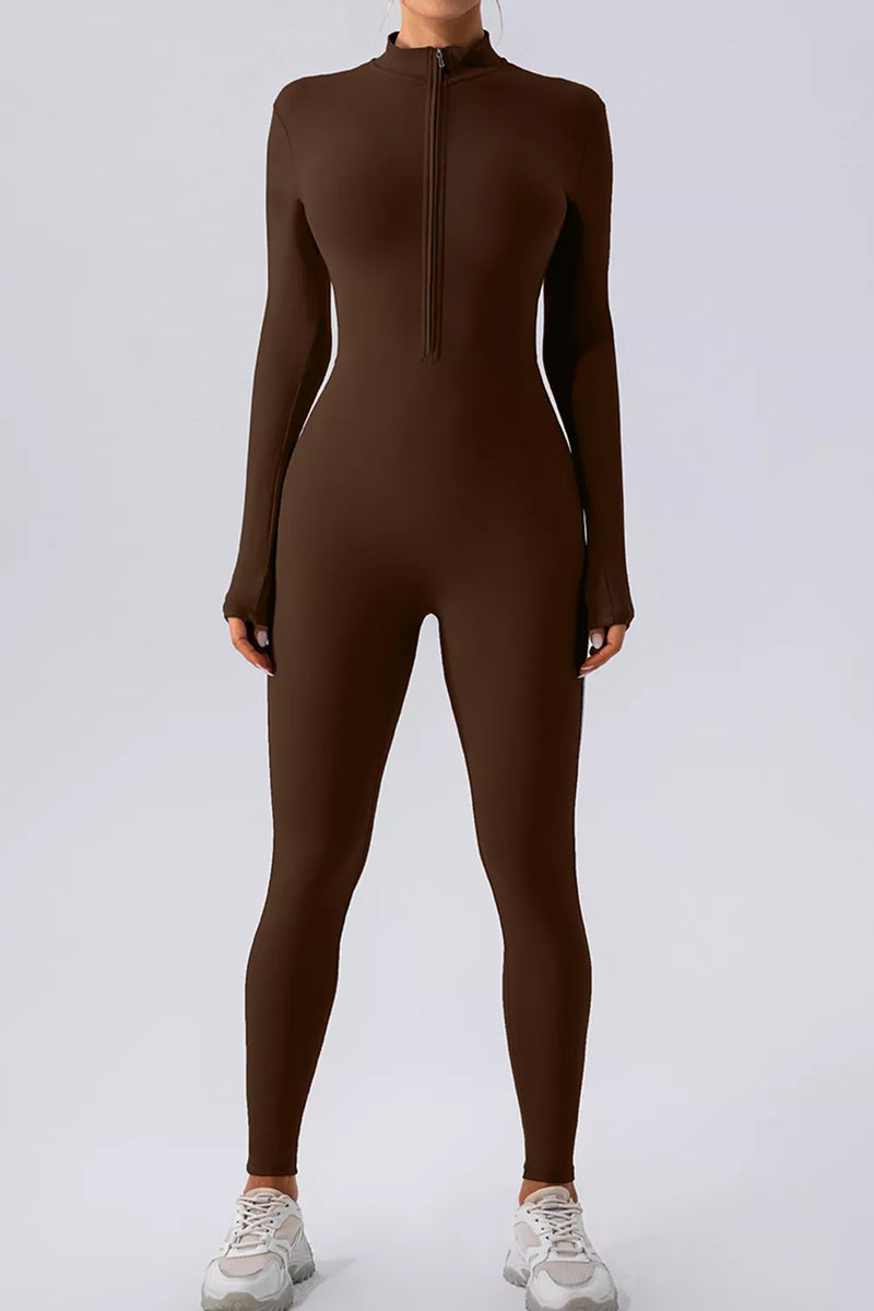Half zip mock neck active jumpsuit