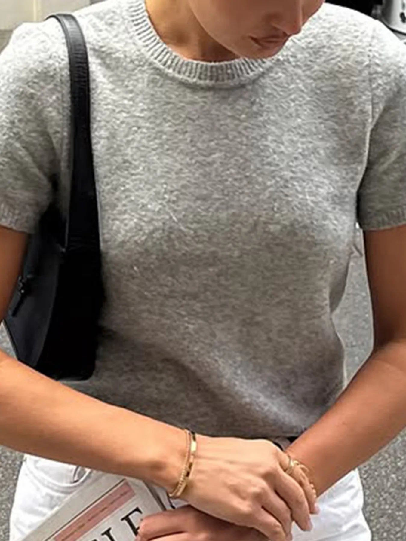 Round Neck Short Sleeve Sweater - Fashorio