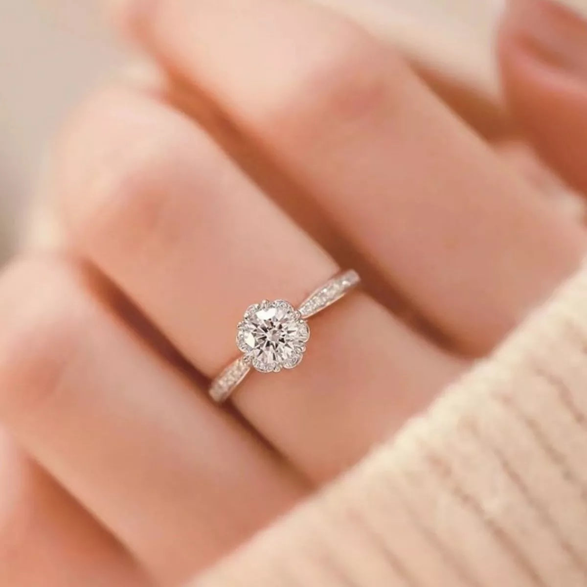 1 carat moissanite sterling silver ring front view