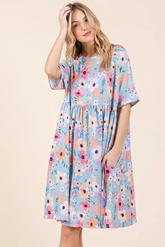Floral Shirred Dress with Pockets styled look