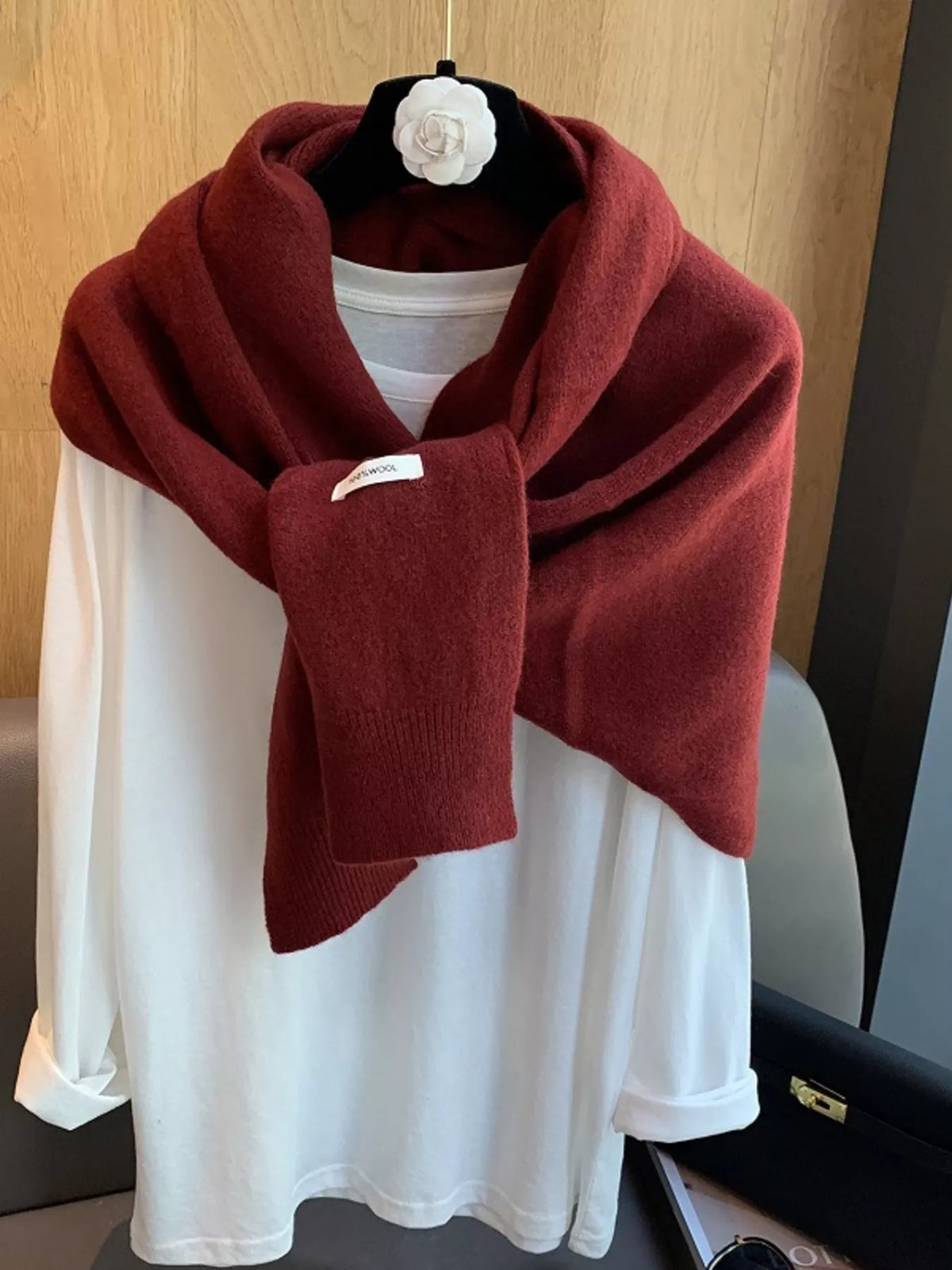 Wool knitted asymmetrical shawl back view