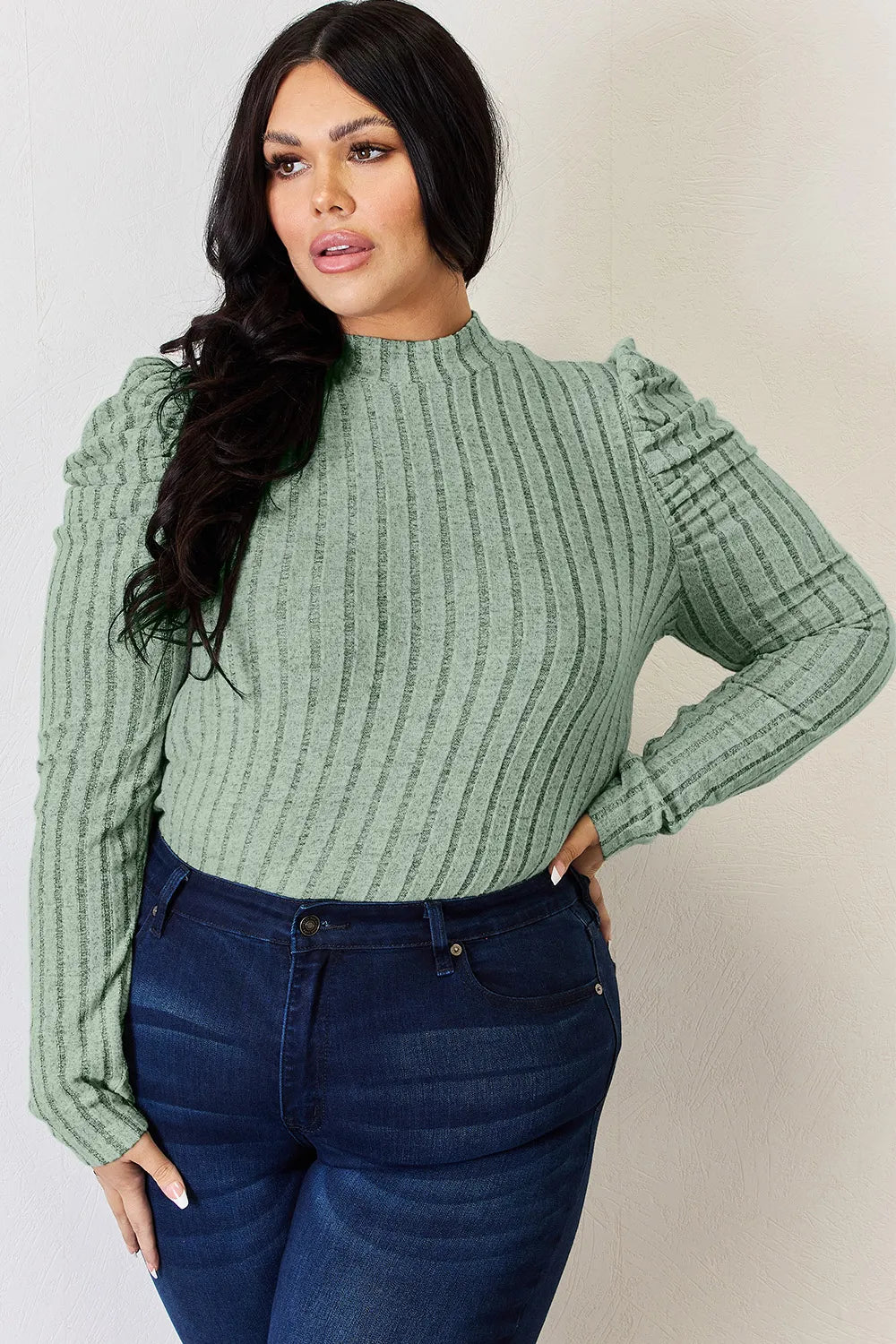 Puff sleeve top angled styling view