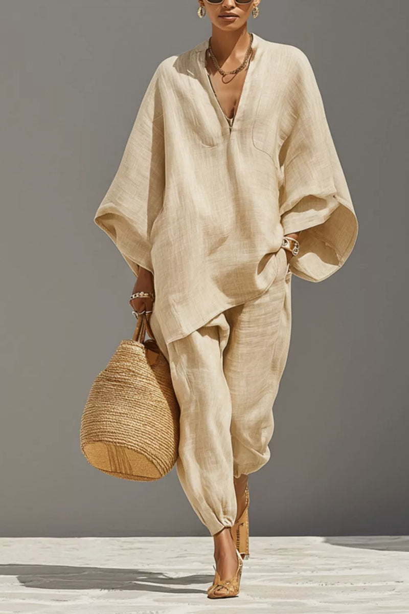 Relaxed fit top and pants two piece set front view