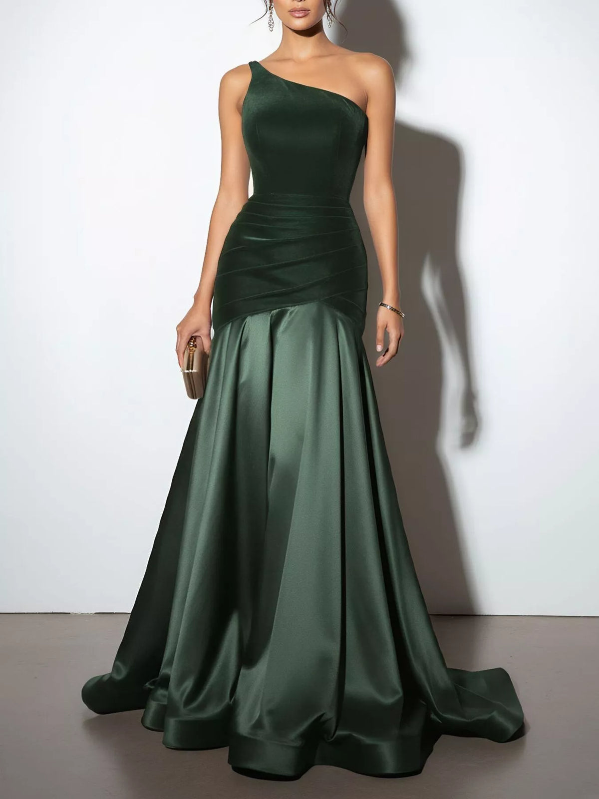 Floor length one shoulder dress full length back