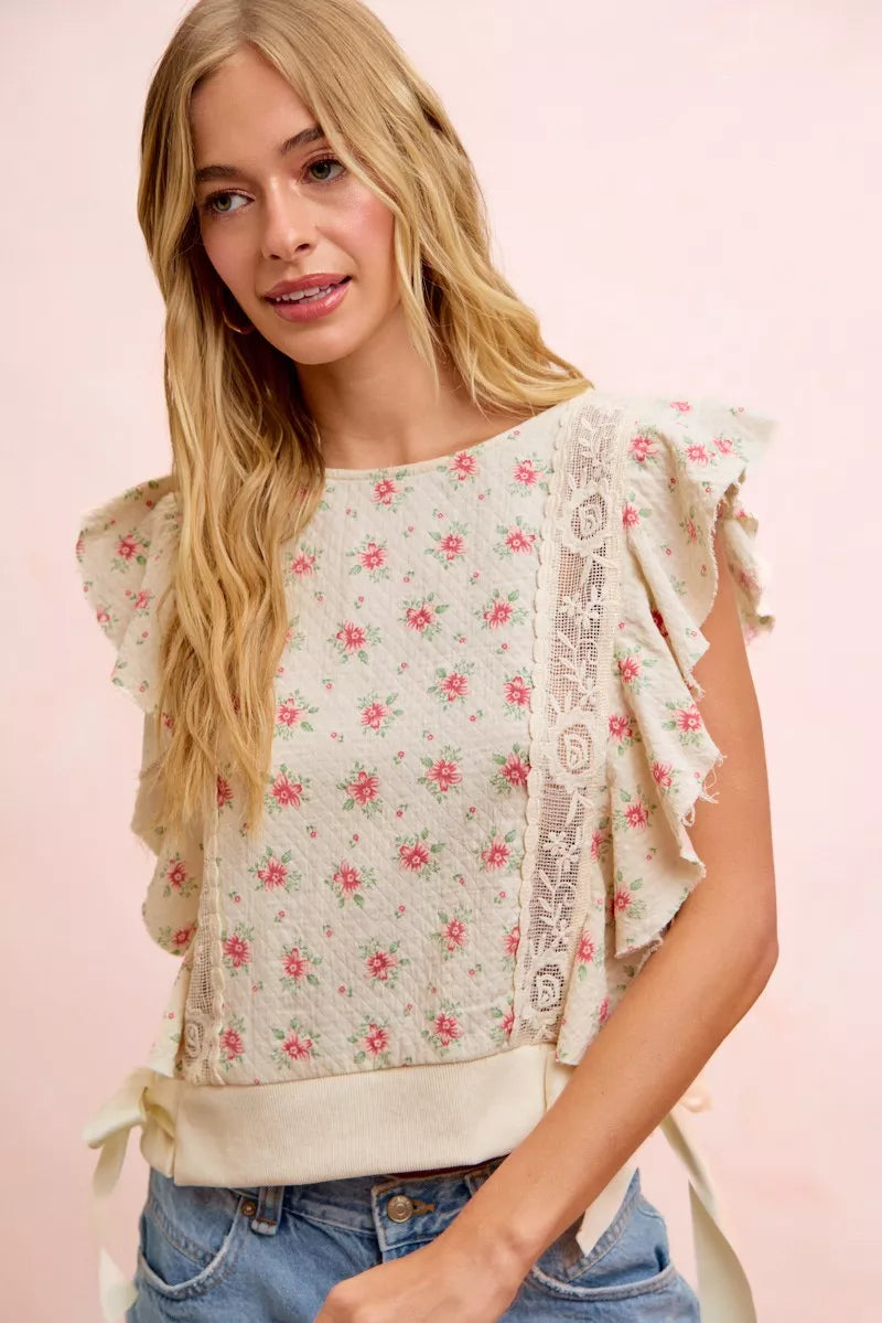 Floral Print Ruffle Sleeve Top, view 41