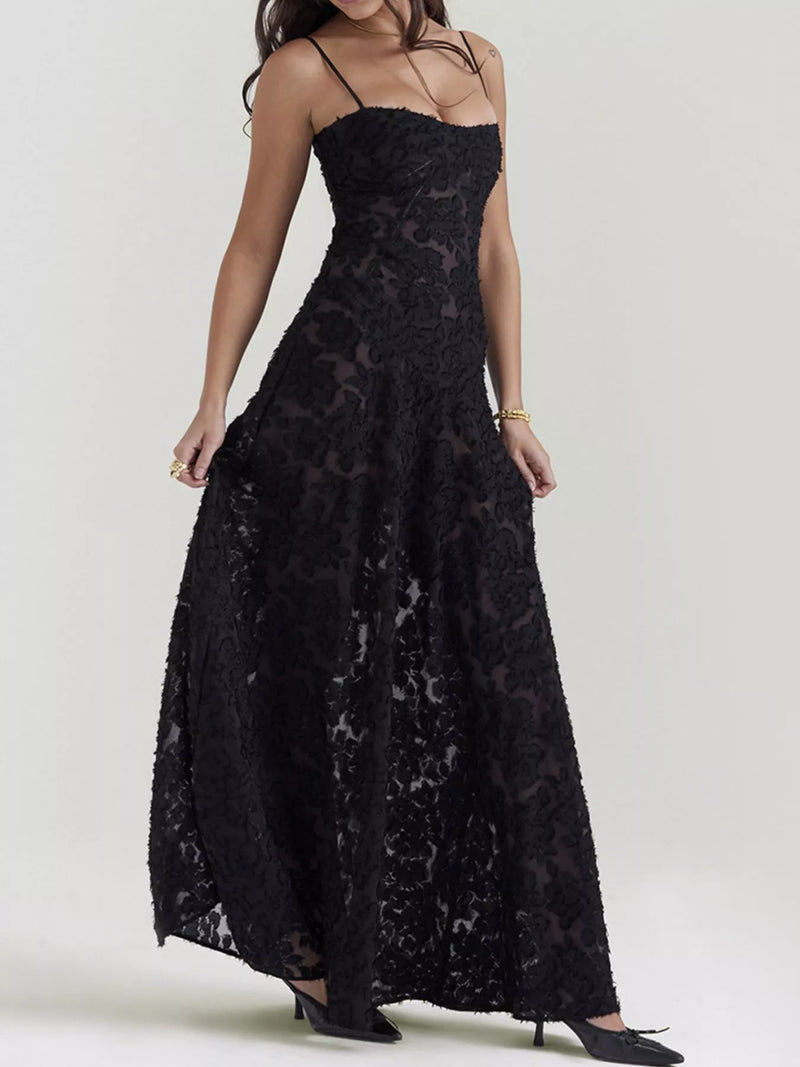 Lace spaghetti strap maxi dress front view