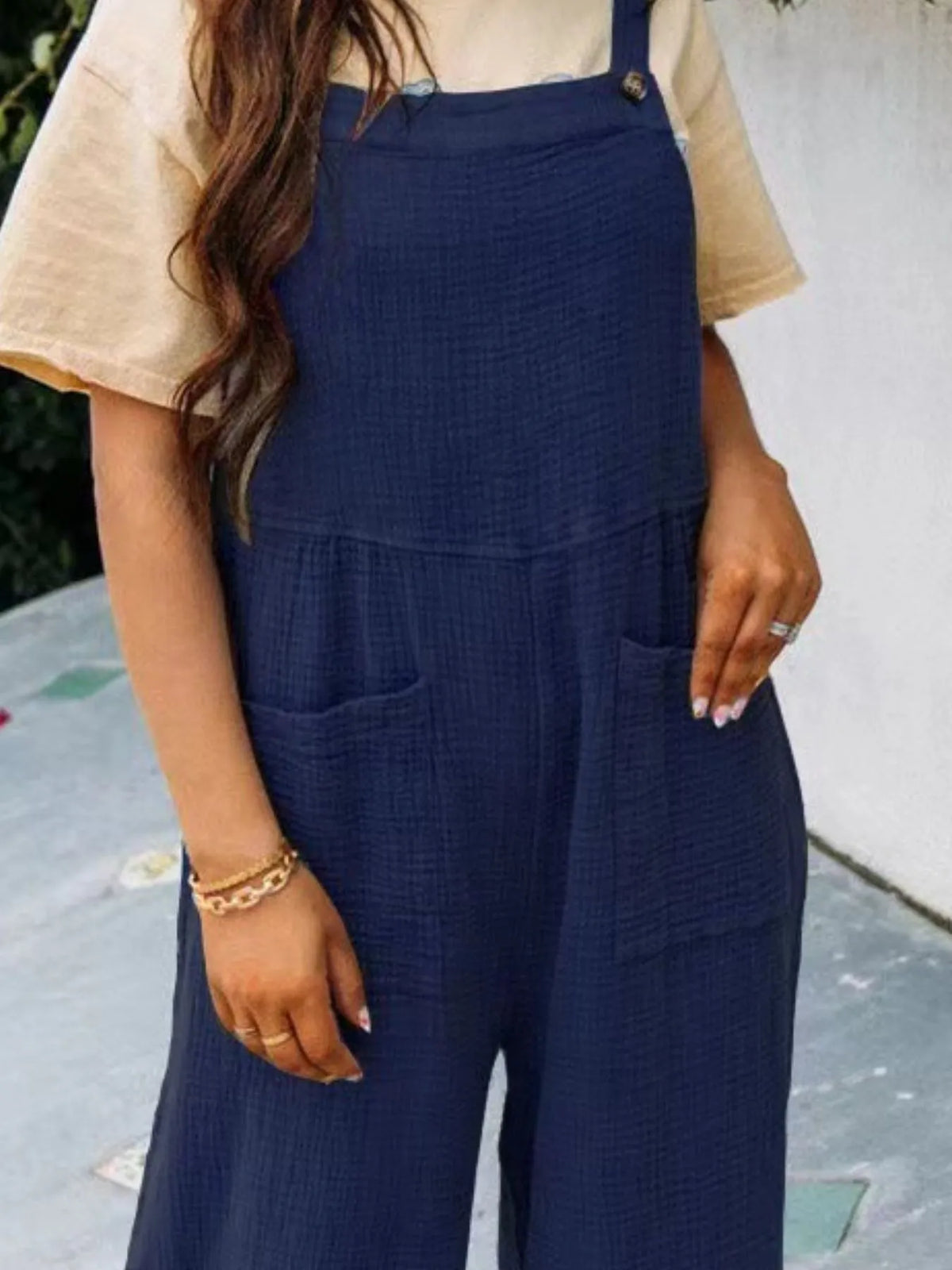Casual Wide Leg Textured Overalls, view 29