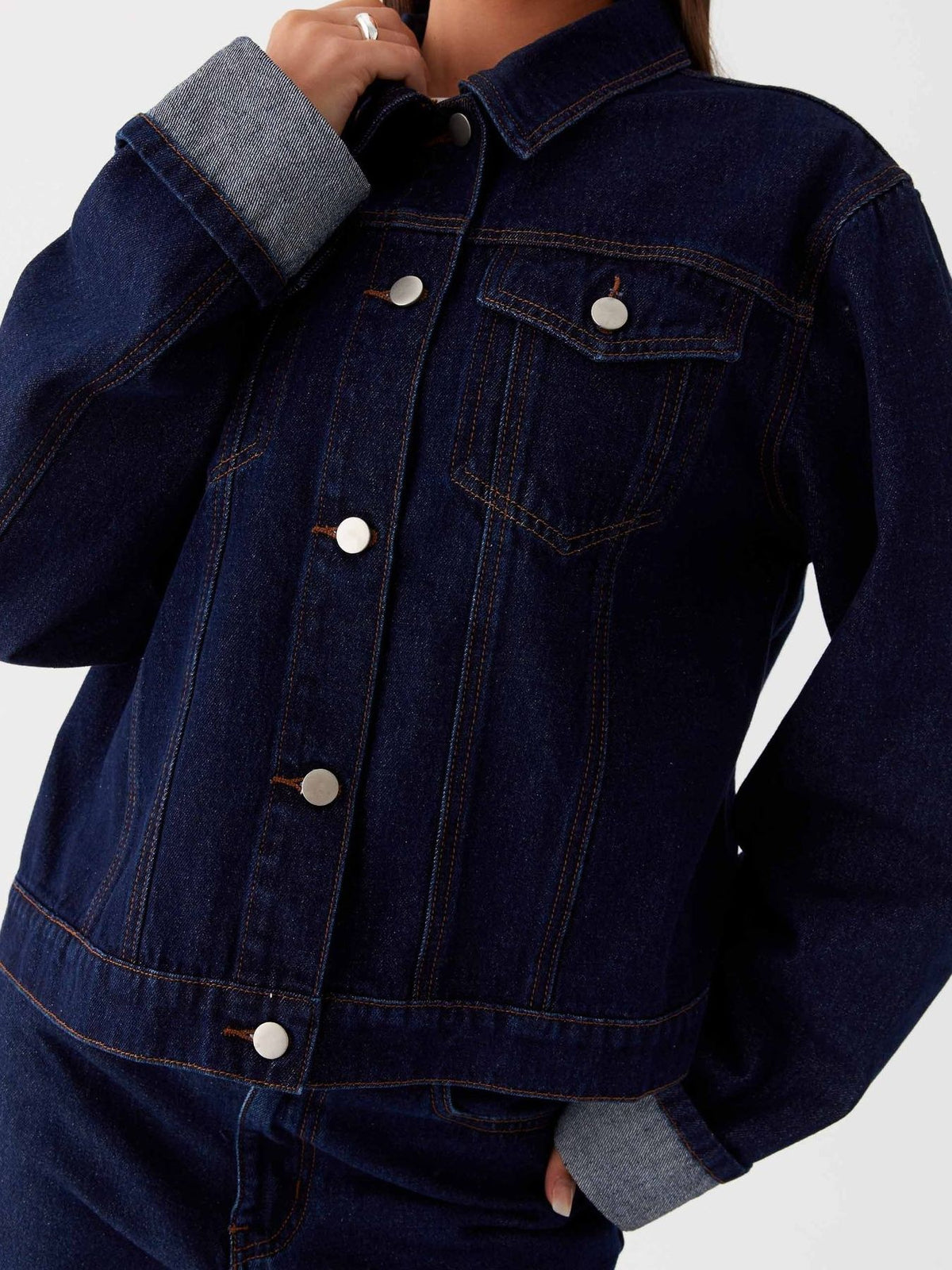Cropped Oversized Denim Jacket in Dark Blue view 13