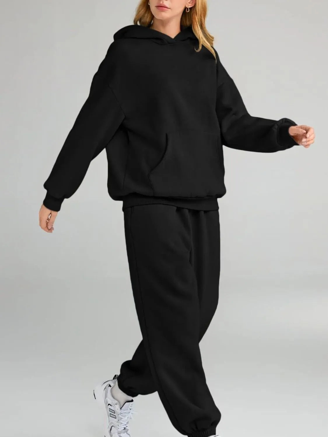 Full Size Kangaroo Pocket Hoodie and Joggers Set Plus Size - Fashorio