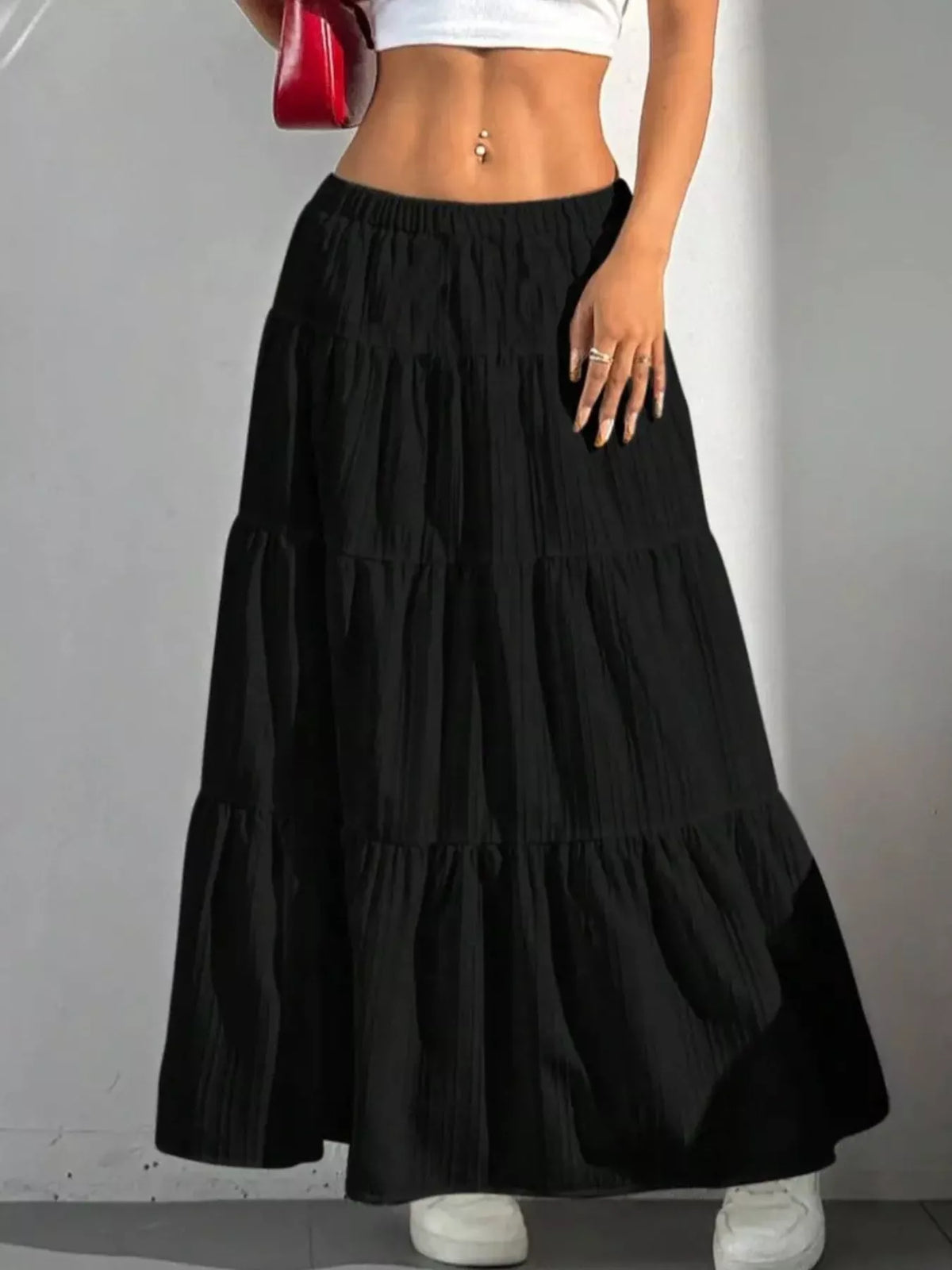 Tiered maxi skirt fabric drape