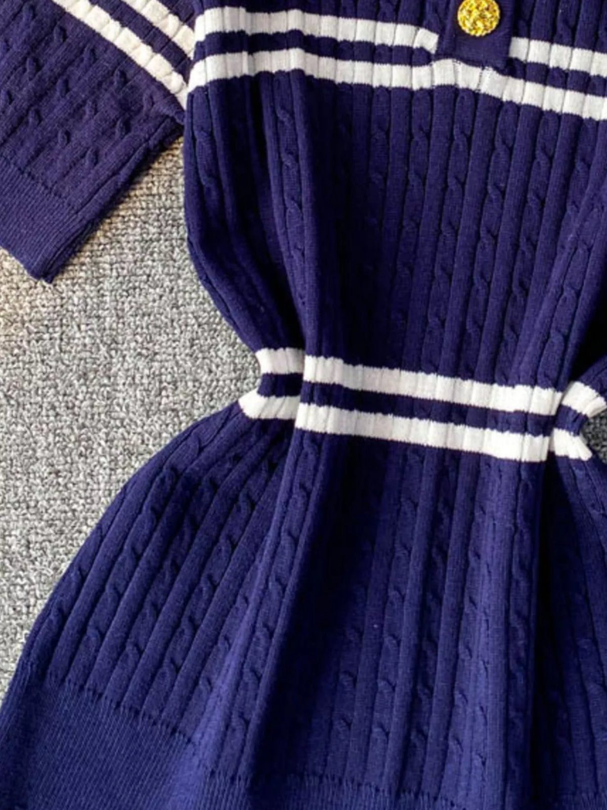 Striped knit polo collar top styled view