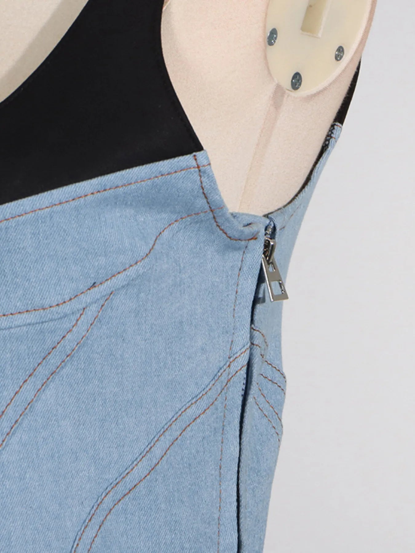 Contrast Adjustable Strap Denim Dress - Fashorio