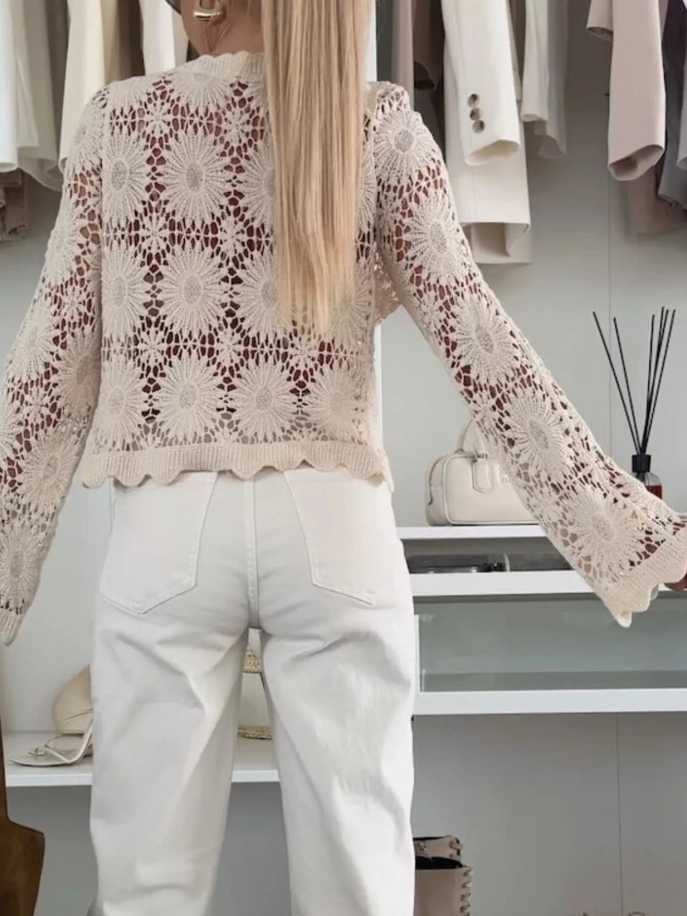 Lace V-Neck Button-Up Cardigan - Fashorio