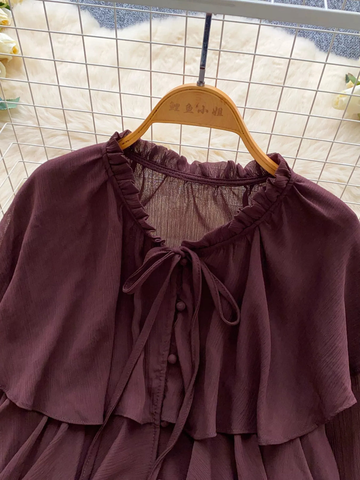 ruffle tiered chiffon blouse detail view