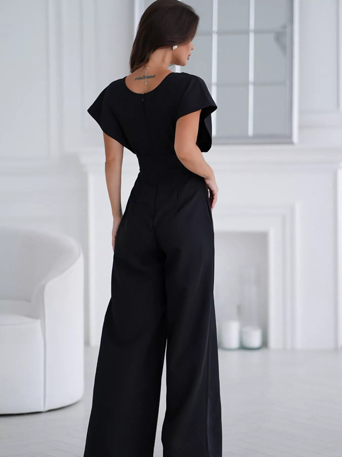 Surplice wide leg jumpsuit full length view