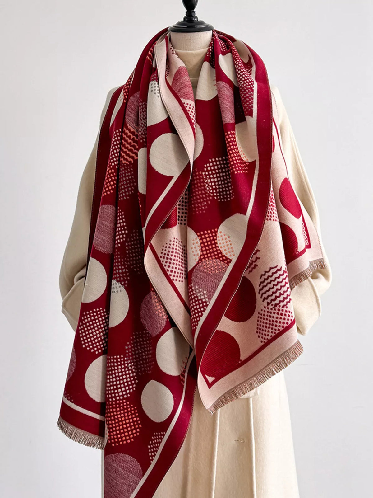 Polka dot scarf color option shown