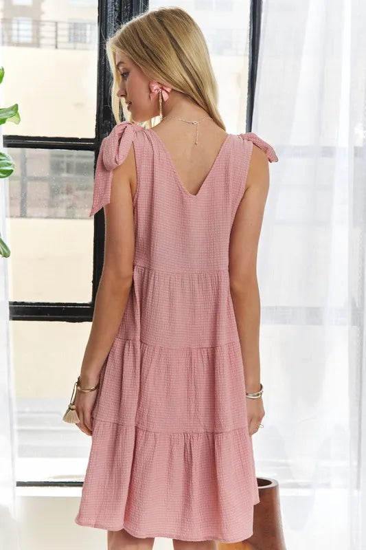 V Neck Tie Shoulder Dress side view