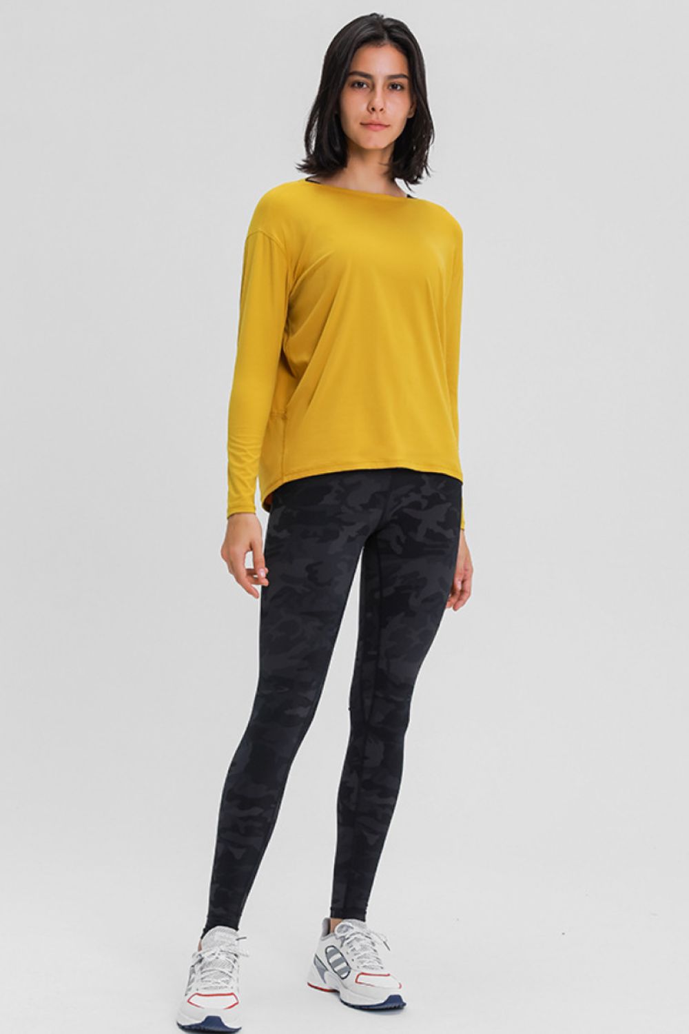 Loose fit active pullover top back detail