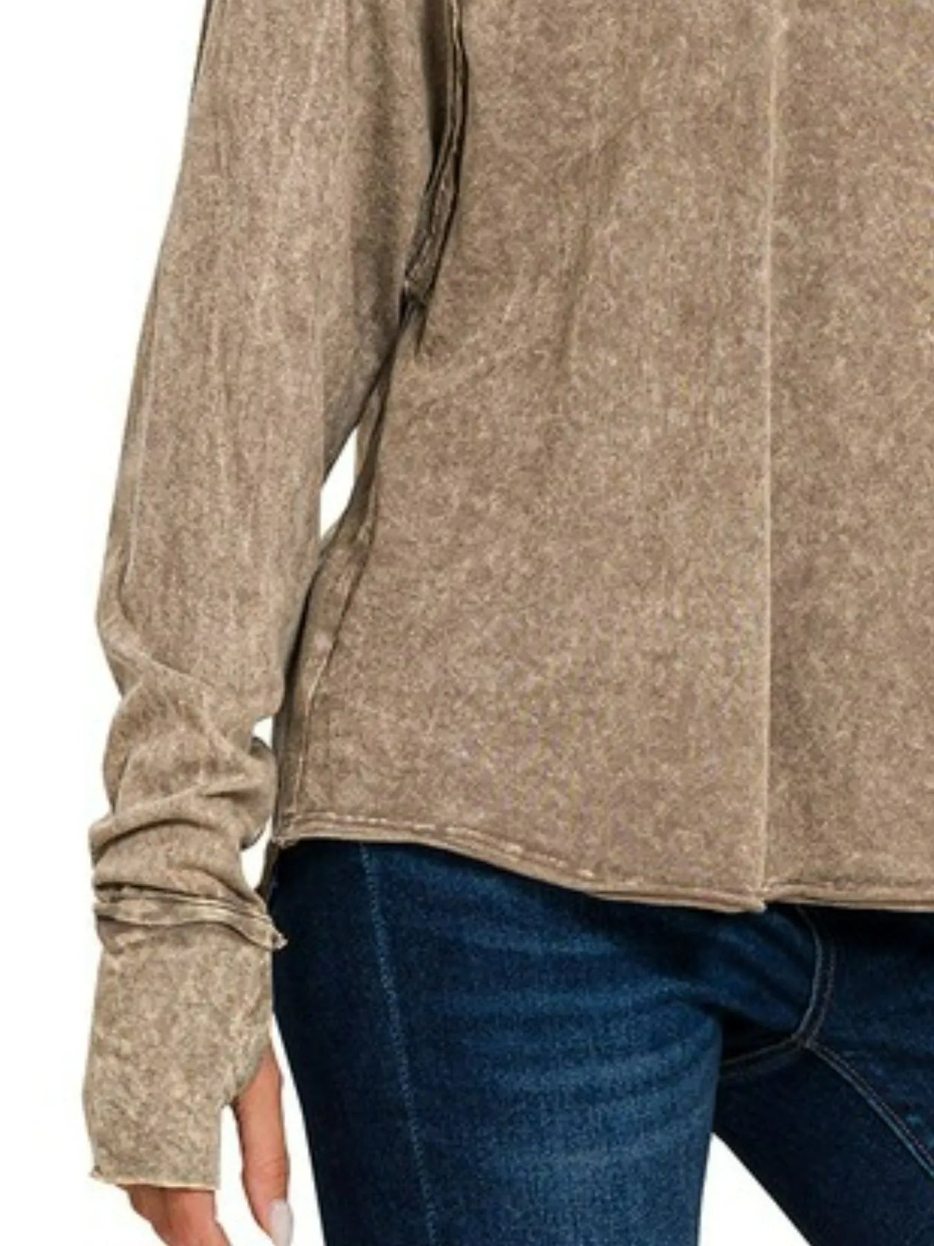 Zenana Crinkle Washed Thumb Hole Cuffs Long Sleeve Top - Fashorio