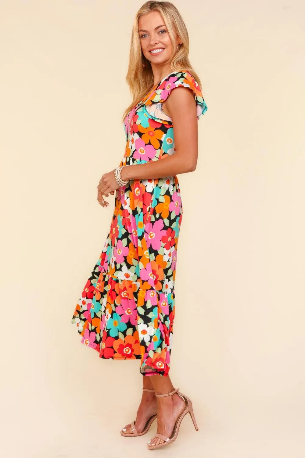 Floral Midi Dress with Side Pockets detail