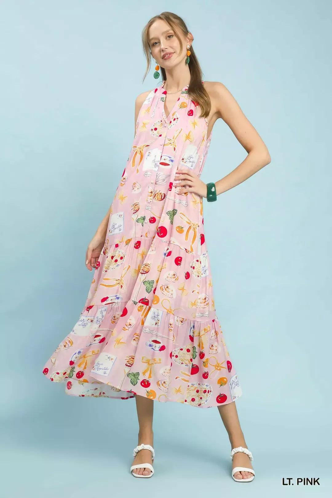Abstract Print Tiered Halter Midi Dress back view