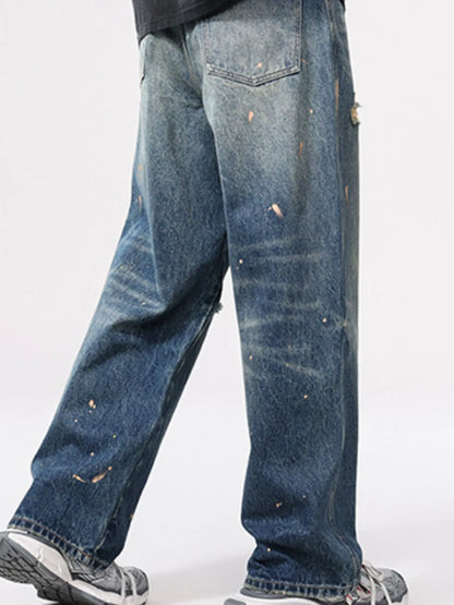 Men's Full Size Distressed Wide Leg Vintage Jeans Plus Size - Fashorio